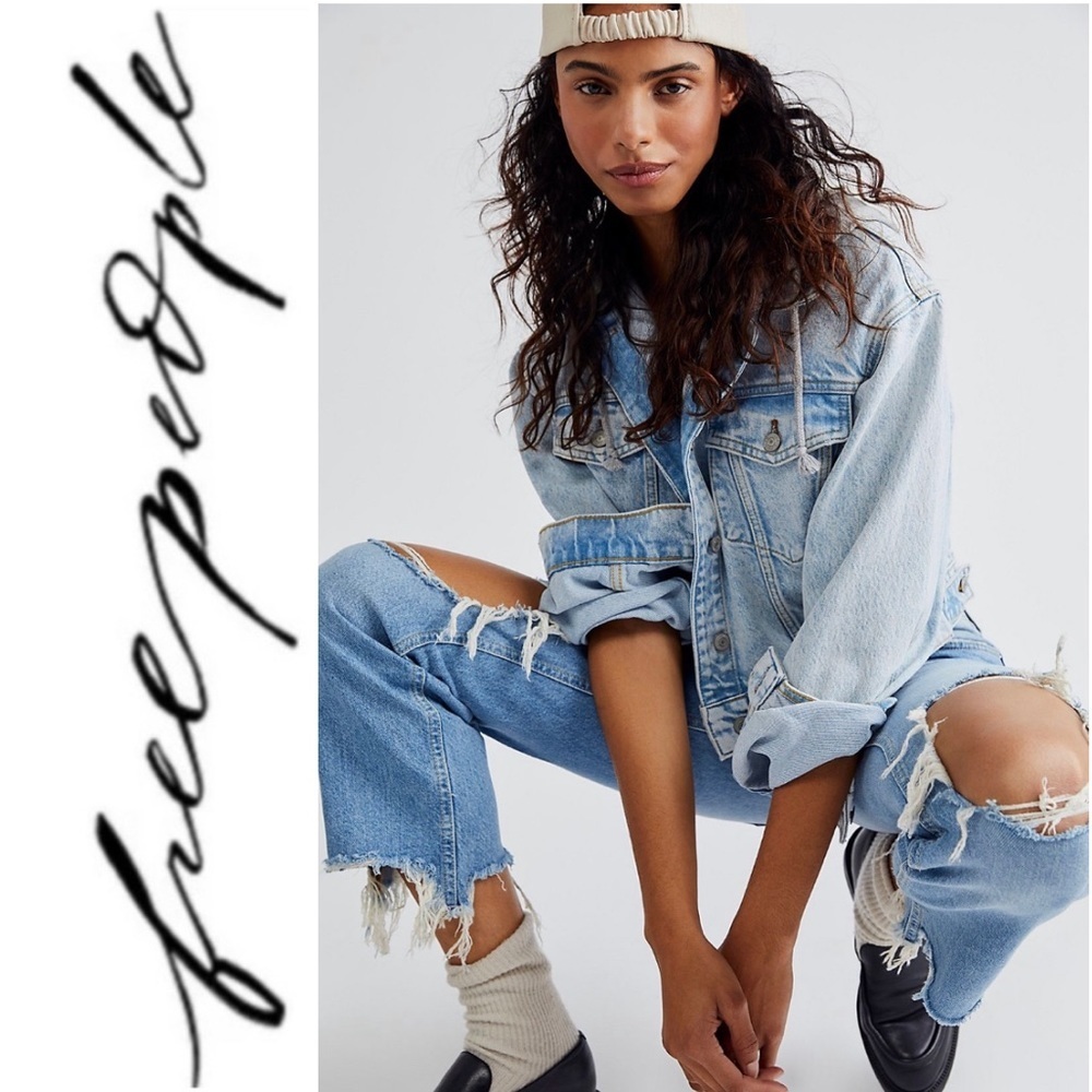 FREE PEOPLE Maggie Mid-Rise Straight-Leg Distressed Jeans 100% Cotton NWT - 💫 - Picture 16 of 16